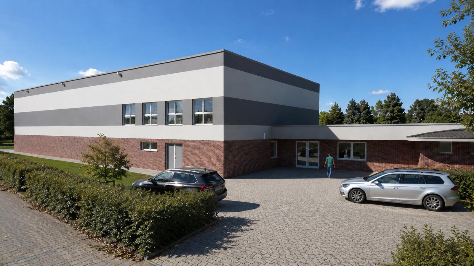 Die neue Sporthalle am Escher Sportpark von außen